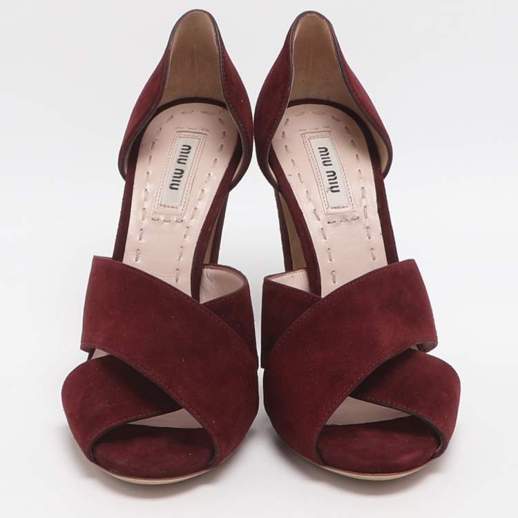 Pre Owned Miu Miu Size 36.5 Burgundy Suede Cross Straop D'orsay Pumps