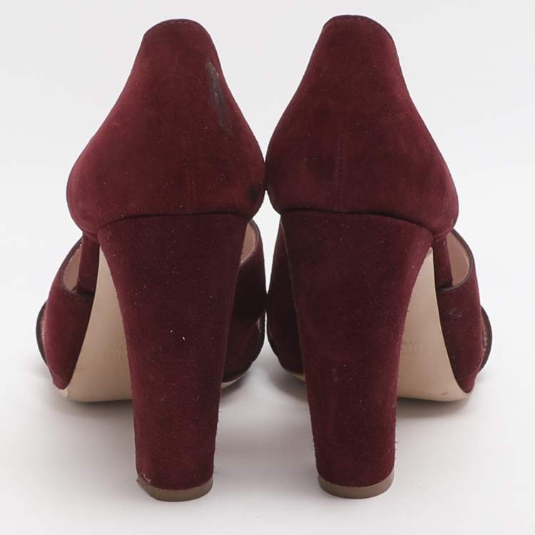Pre Owned Miu Miu Size 36.5 Burgundy Suede Cross Straop D'orsay Pumps