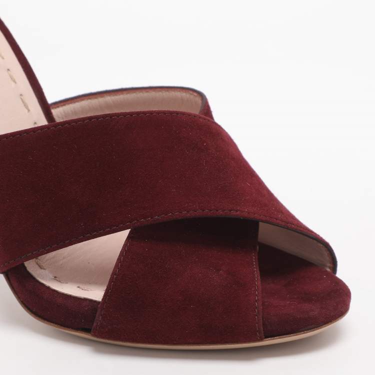 Pre Owned Miu Miu Size 36.5 Burgundy Suede Cross Straop D'orsay Pumps