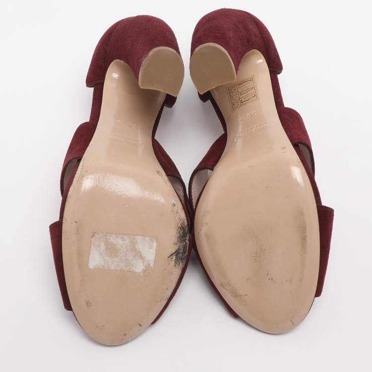 Pre Owned Miu Miu Size 36.5 Burgundy Suede Cross Straop D'orsay Pumps