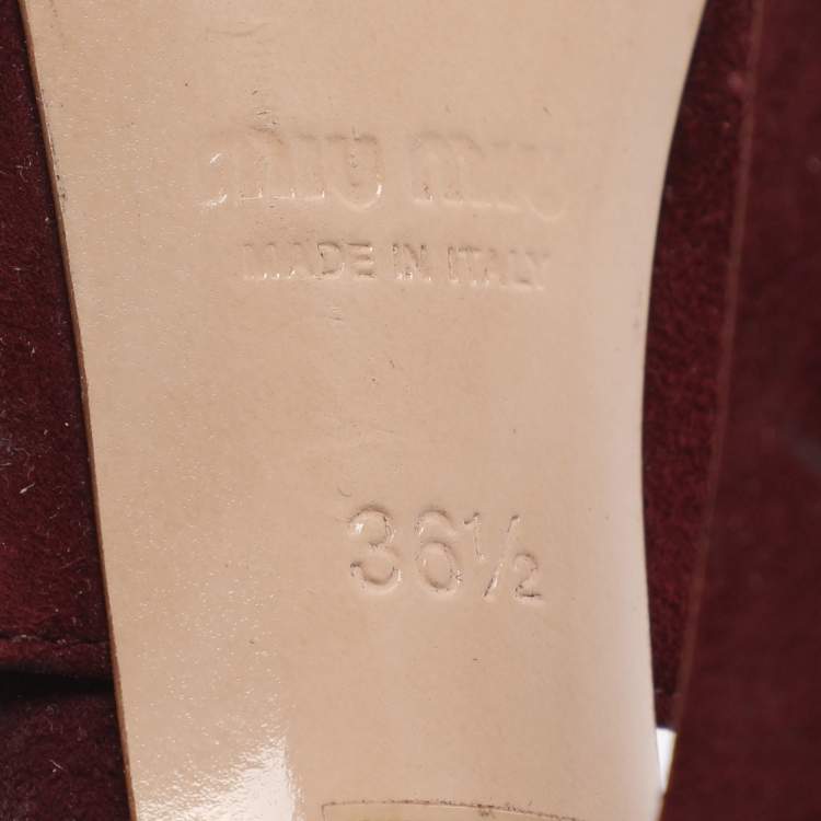 Pre Owned Miu Miu Size 36.5 Burgundy Suede Cross Straop D'orsay Pumps