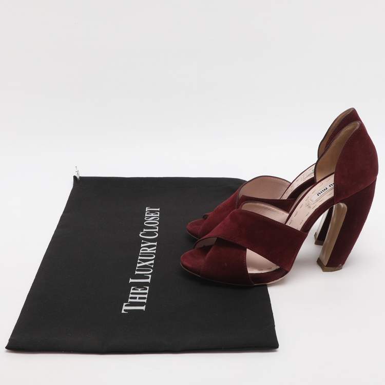 Pre Owned Miu Miu Size 36.5 Burgundy Suede Cross Straop D'orsay Pumps
