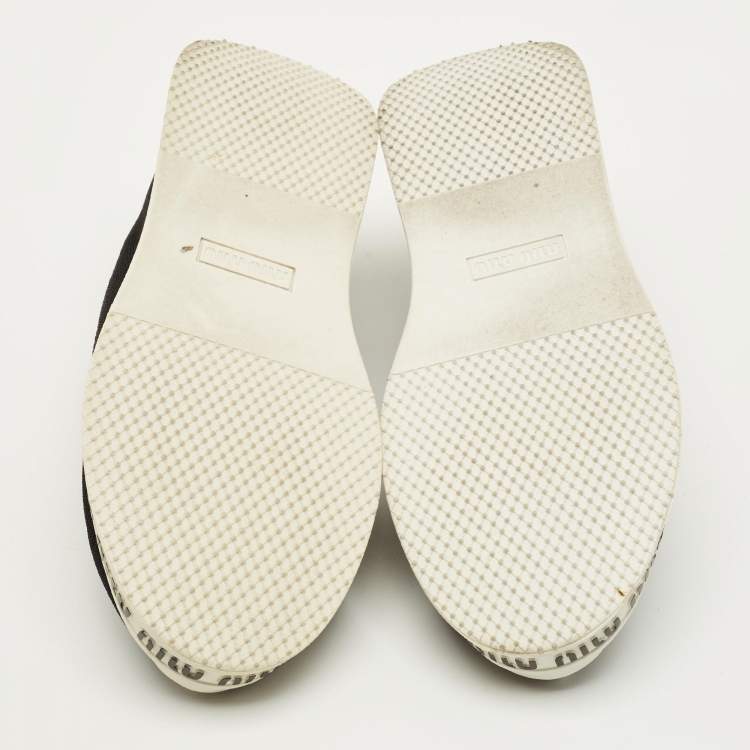 Pre Owned Miu Miu Size 36 Black Knit Fabric and Nylon Crystal Embellished Slip On Sneakers