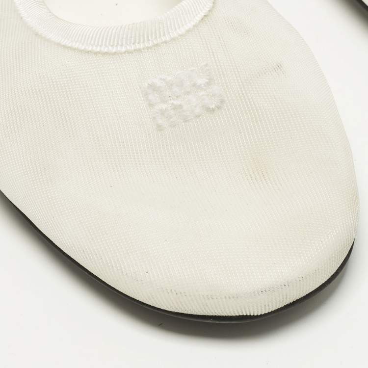 Pre Owned Miu Miu Size 40 White Leather and Net Mary-Jane Ballet Flats