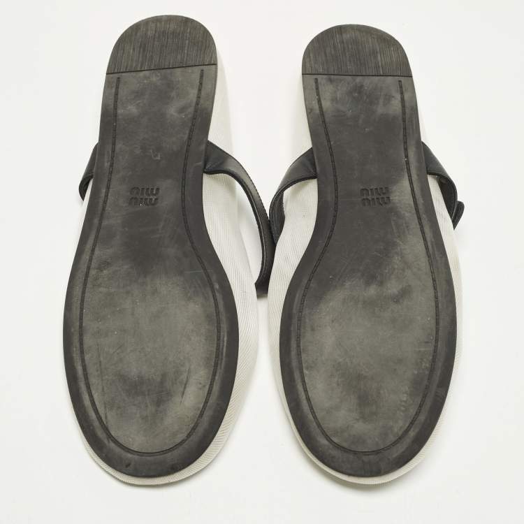 Pre Owned Miu Miu Size 40 White Leather and Net Mary-Jane Ballet Flats