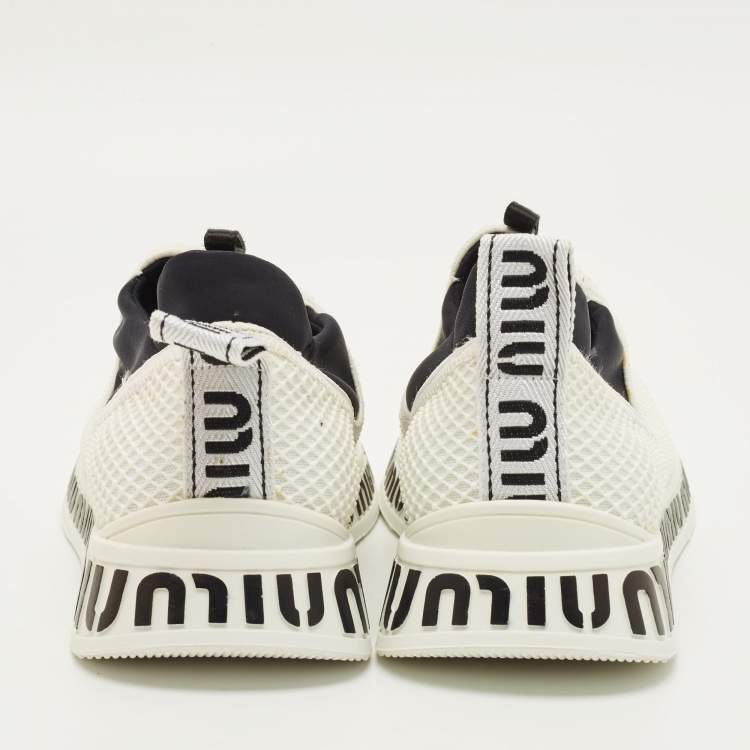 Pre Owned Miu Miu Size 39.5 White Mesh and Neoprene Crystal Embellished Slip On Sneakers