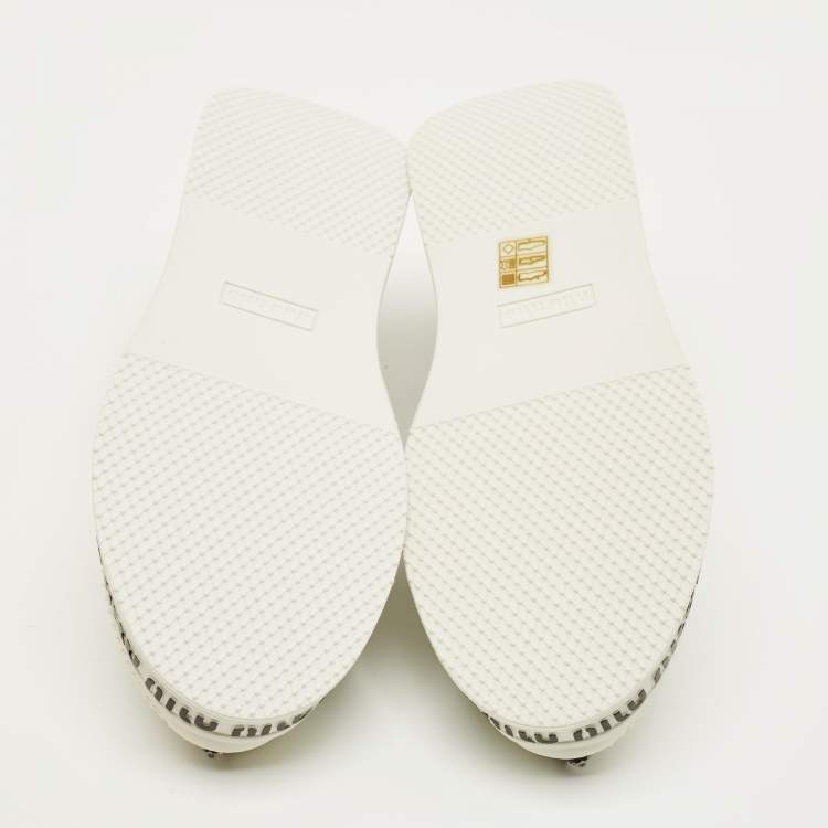 Pre Owned Miu Miu Size 39.5 White Mesh and Neoprene Crystal Embellished Slip On Sneakers