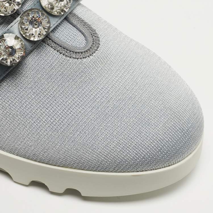 Pre Owned Miu Miu Size 39.5 Blue Mesh Crystal Embellished Lace Up Sneakers