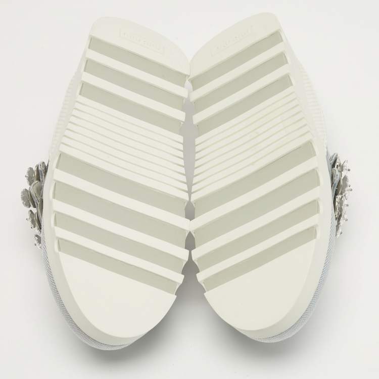 Pre Owned Miu Miu Size 39.5 Blue Mesh Crystal Embellished Lace Up Sneakers