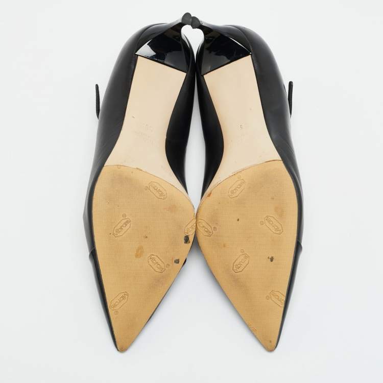 Pre Owned Miu Miu Size 36.5 Black Patent and Leather Crystal Embellished Mary Jane Pumps