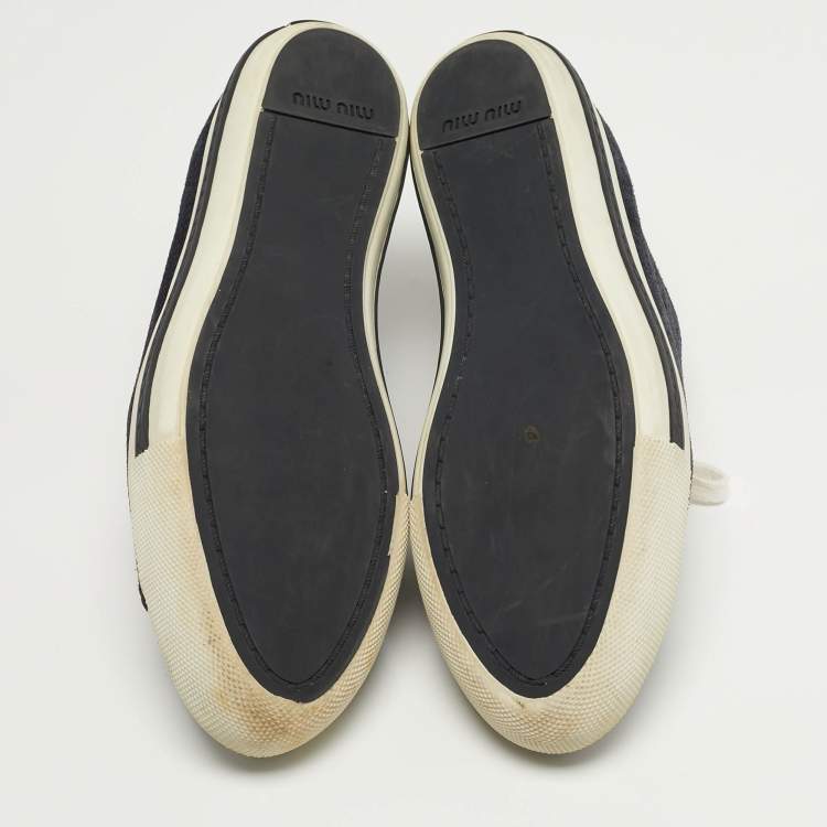 Pre Owned Miu Miu Size 39.5 Navy Blue Metal and Suede Cap Toe Lace Up Sneakers