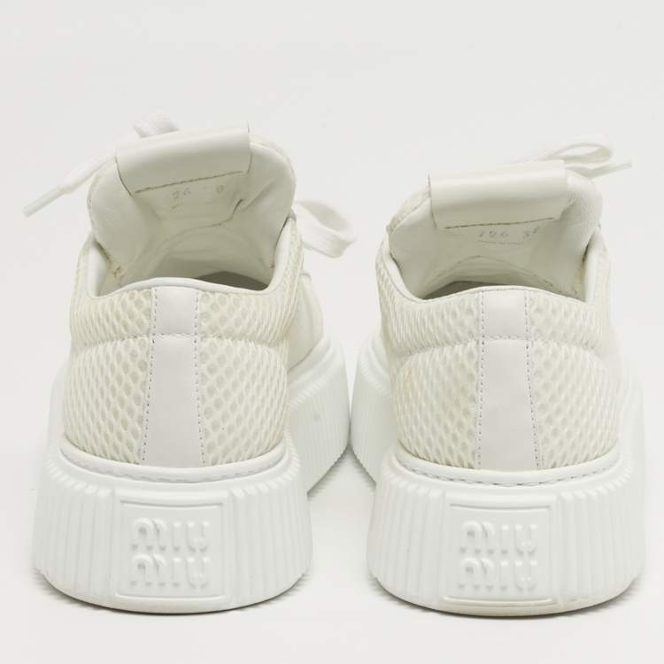Pre Owned Miu Miu Size 38 White Leather and Mesh Low Top Sneakers