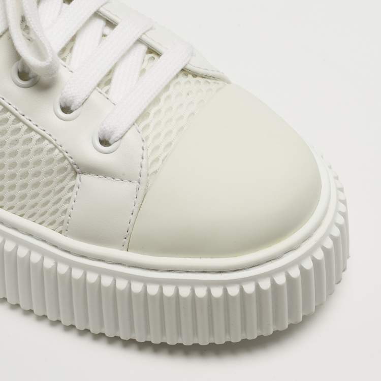 Pre Owned Miu Miu Size 38 White Leather and Mesh Low Top Sneakers