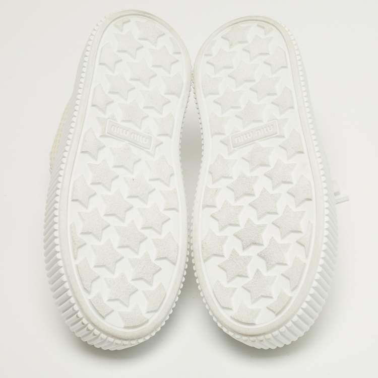 Pre Owned Miu Miu Size 38 White Leather and Mesh Low Top Sneakers