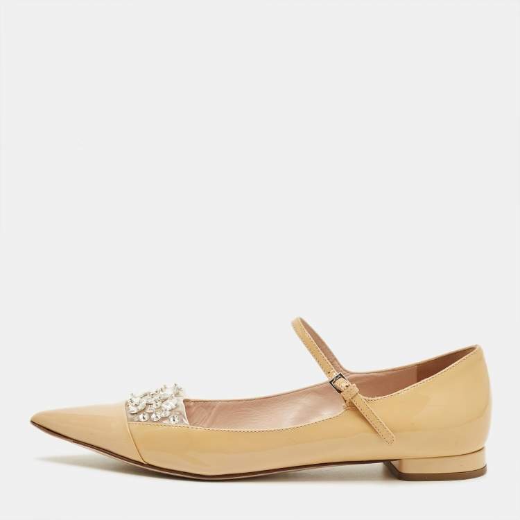 Pre Owned Miu Miu Size 36 Beige Patent Leather Ballet Flats
