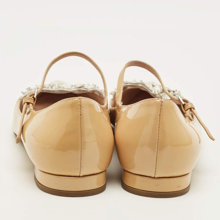 Pre Owned Miu Miu Size 36 Beige Patent Leather Ballet Flats