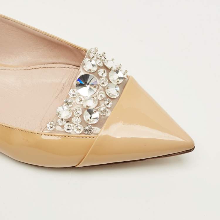 Pre Owned Miu Miu Size 36 Beige Patent Leather Ballet Flats