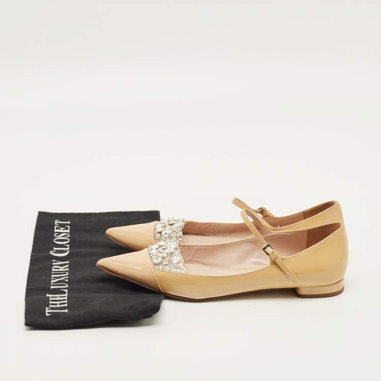 Pre Owned Miu Miu Size 36 Beige Patent Leather Ballet Flats