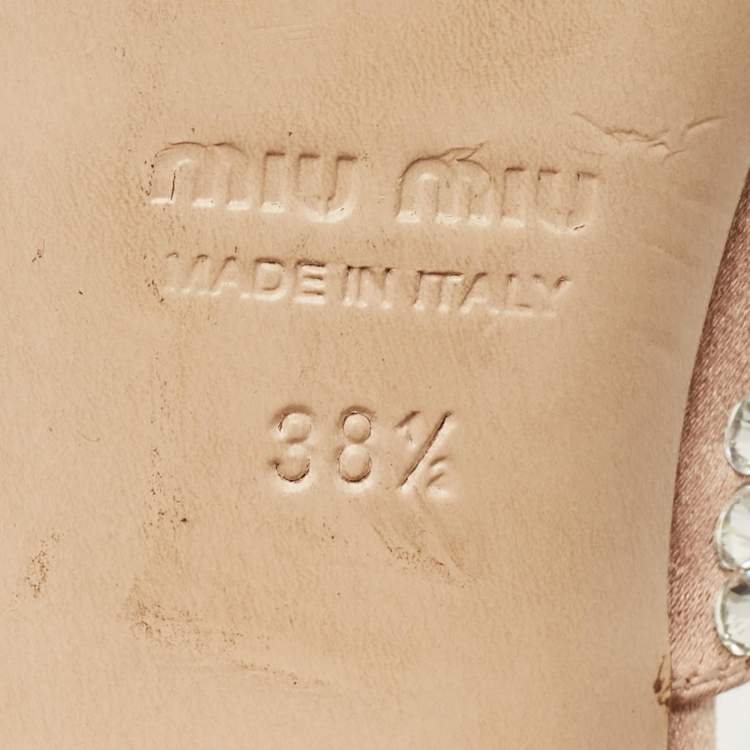 Pre Owned Miu Miu Size 38.5 Beige Satin Crystal Embellished Mules
