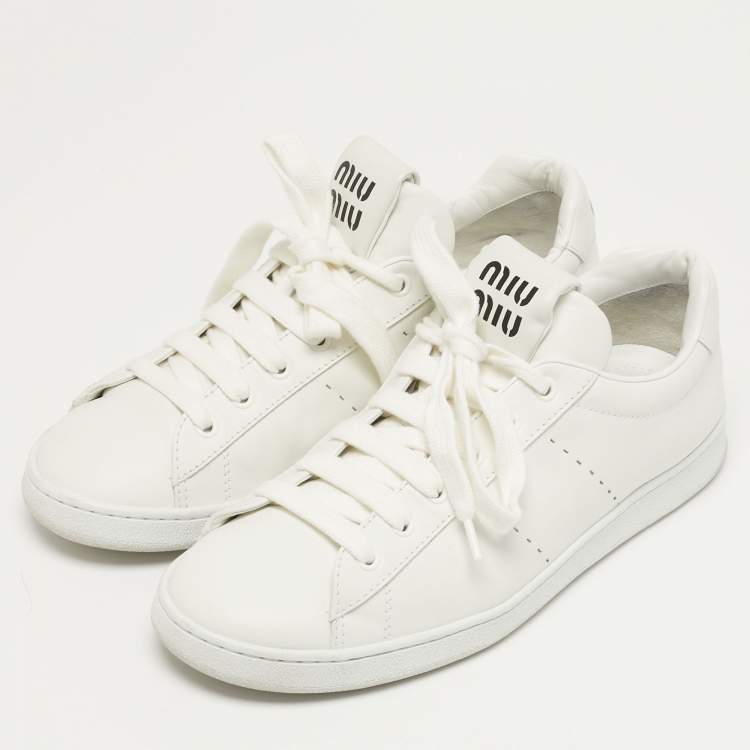 Pre Owned Miu Miu Size 42 White Leather Low Top Sneakers