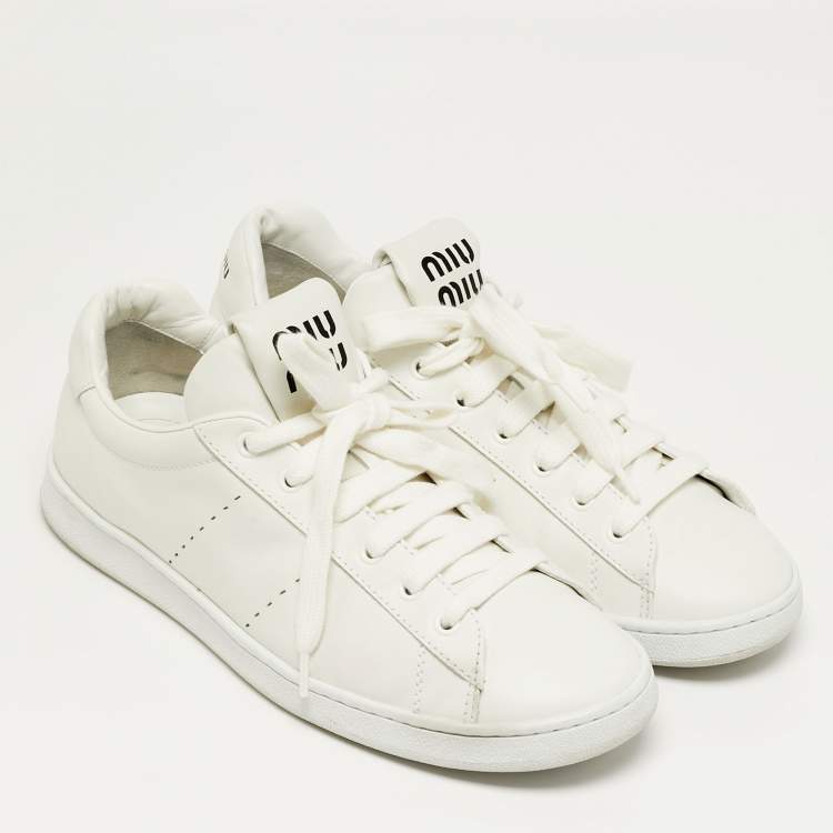 Pre Owned Miu Miu Size 42 White Leather Low Top Sneakers