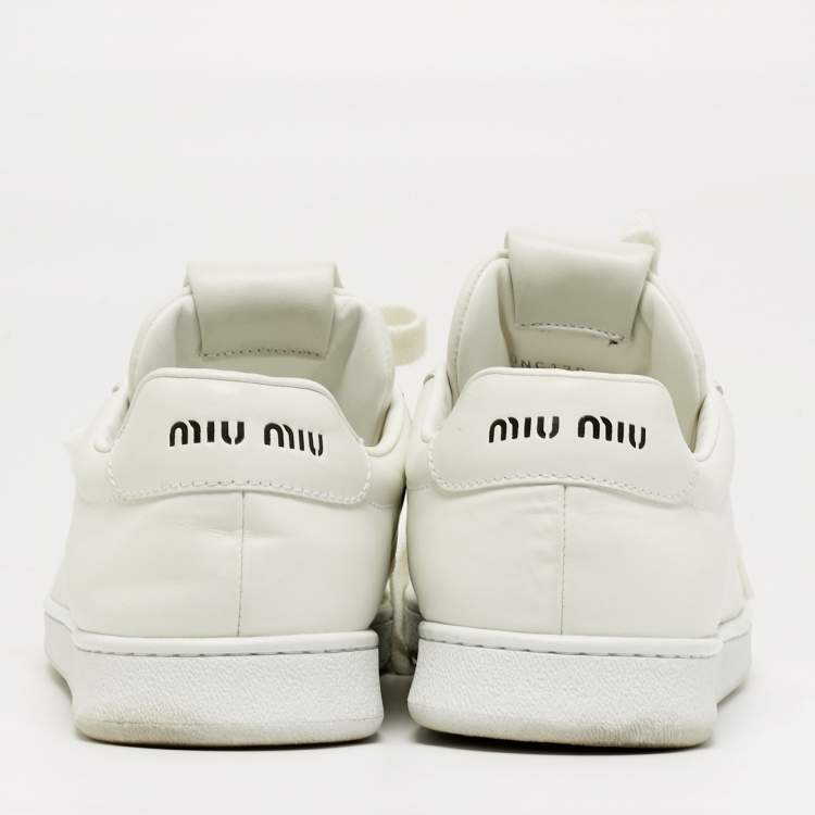 Pre Owned Miu Miu Size 42 White Leather Low Top Sneakers