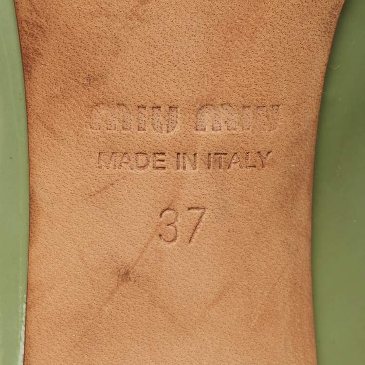 Pre Owned Miu Miu Size 37 Green Patent Leather Crystal Embellish Block Pumps