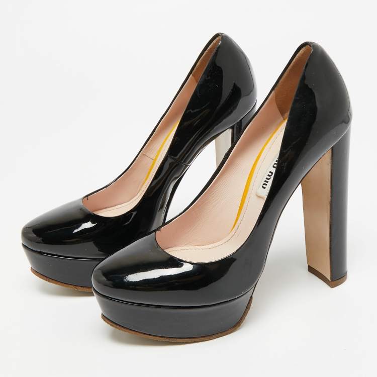 Pre Owned Miu Miu Size 36.5 Black Patent Leather Platform Pumps