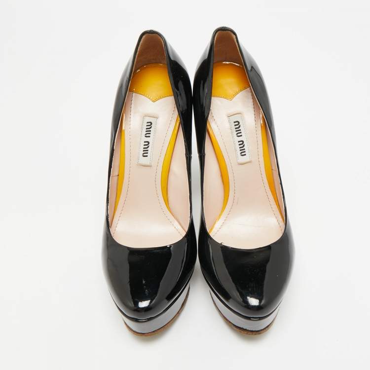Pre Owned Miu Miu Size 36.5 Black Patent Leather Platform Pumps