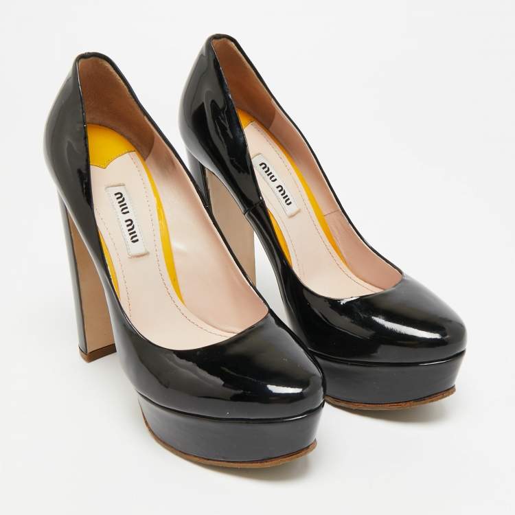 Pre Owned Miu Miu Size 36.5 Black Patent Leather Platform Pumps