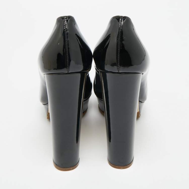 Pre Owned Miu Miu Size 36.5 Black Patent Leather Platform Pumps