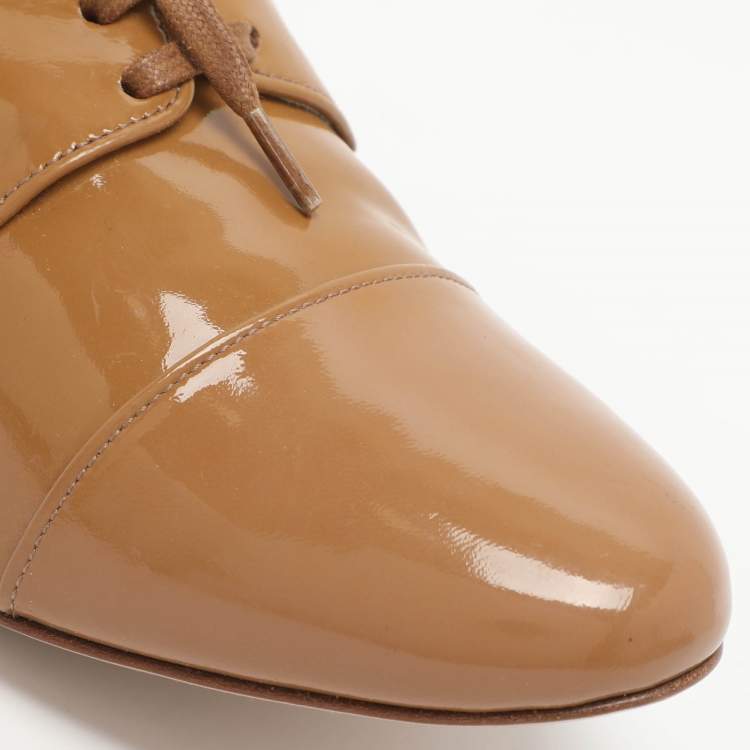 Pre Owned Miu Miu Beige Patent Leather Crystal Embellished Lace Derby Size 38