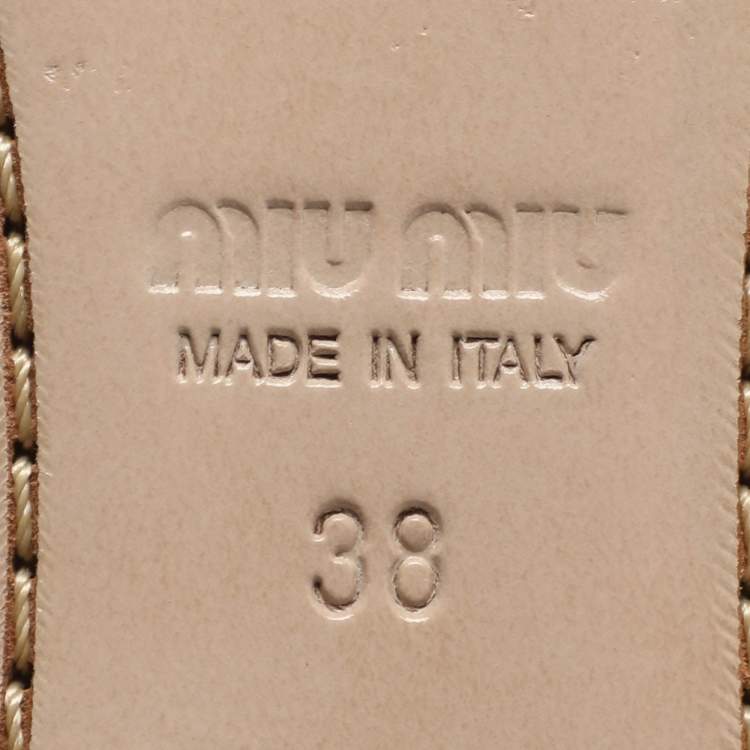 Pre Owned Miu Miu Beige Patent Leather Crystal Embellished Lace Derby Size 38