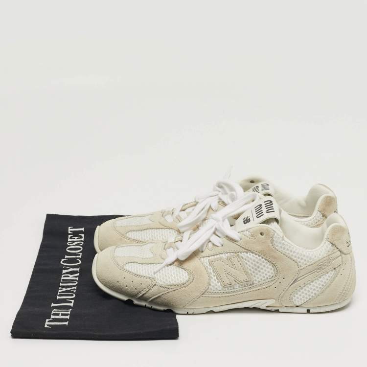 Pre Owned Miu Miu X New Balance Size 38 Grey/White Mesh and Suede Lace Up Sneakers