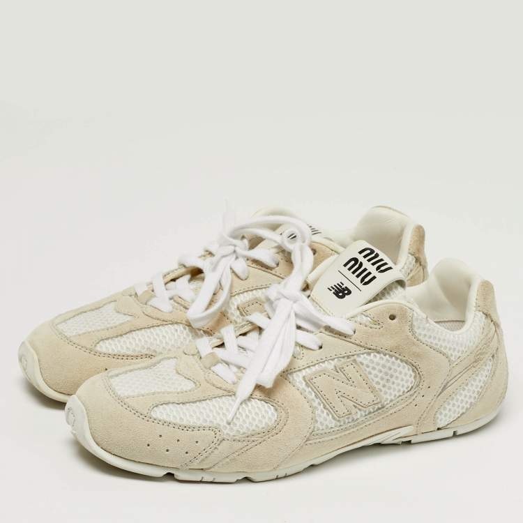 Pre Owned Miu Miu X New Balance Size 38 Grey/White Mesh and Suede Lace Up Sneakers