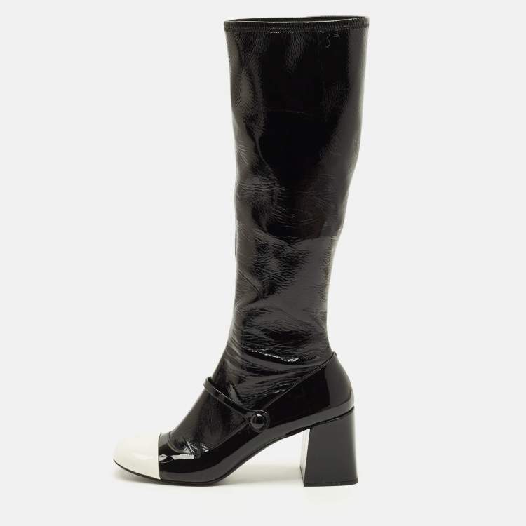 مملوكة مسبقًا Miu Miu Size 41 Black/White Leather and Patent Leather Knee Length Boots