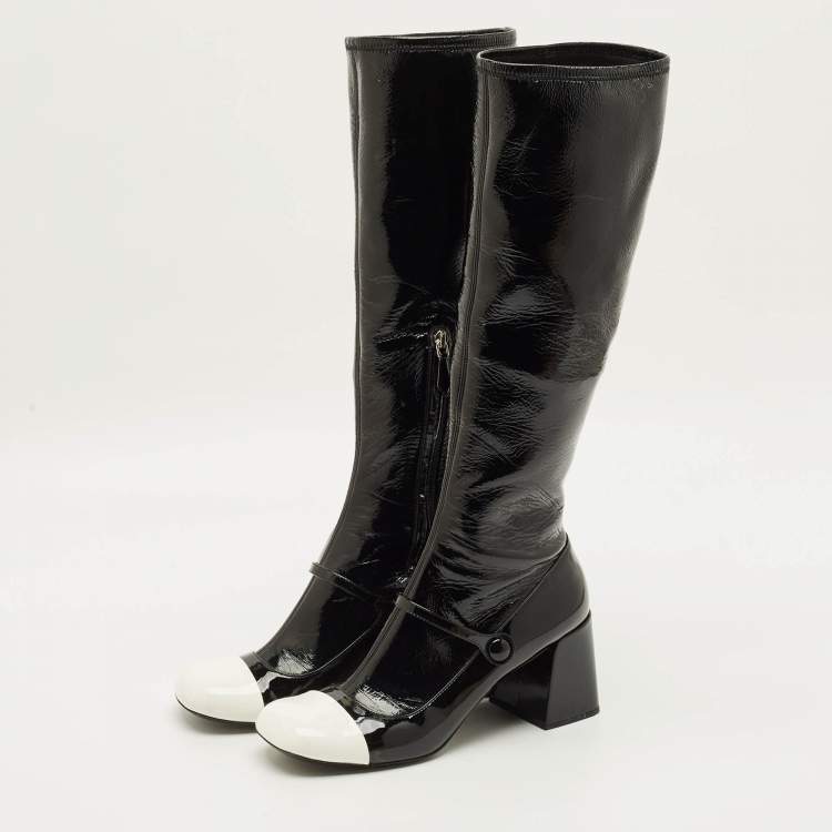 مملوكة مسبقًا Miu Miu Size 41 Black/White Leather and Patent Leather Knee Length Boots