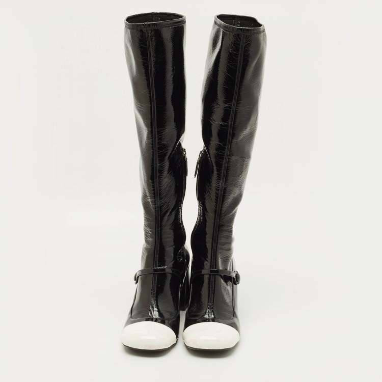 مملوكة مسبقًا Miu Miu Size 41 Black/White Leather and Patent Leather Knee Length Boots