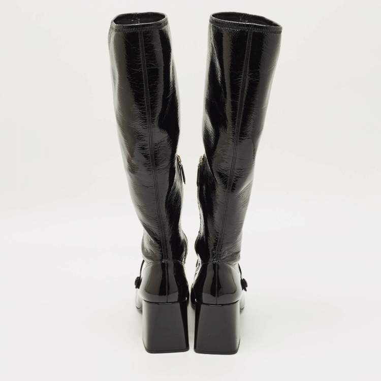 مملوكة مسبقًا Miu Miu Size 41 Black/White Leather and Patent Leather Knee Length Boots