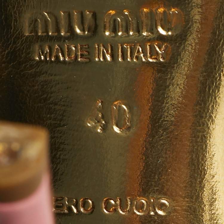 Pre Owned Miu Miu Size 40 Pink Leather Crystal Embellished Bow Slide Sandals