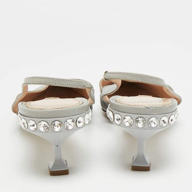 Pre Owned Miu Miu Size 38 Blue Croc Embossed Leather Slingback Pumps