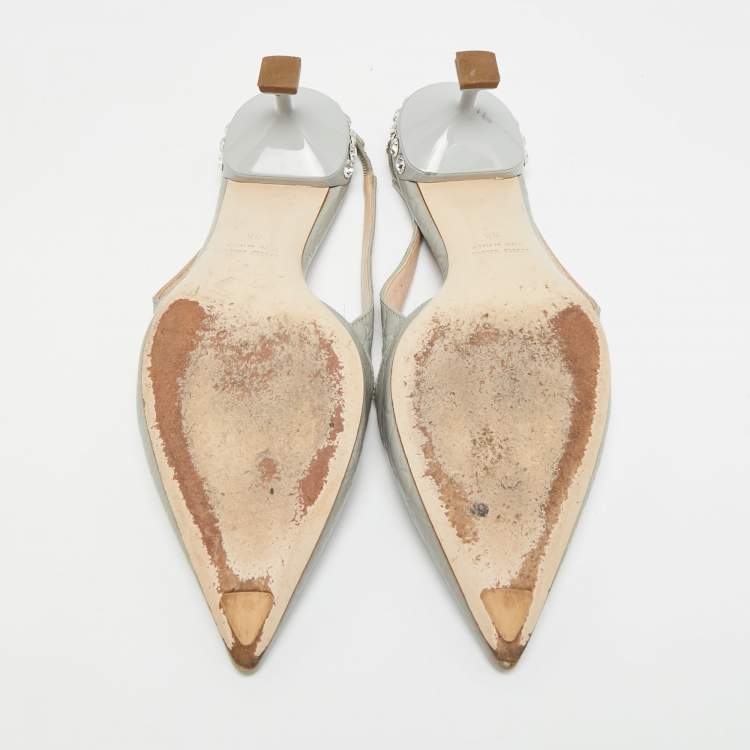 Pre Owned Miu Miu Size 38 Blue Croc Embossed Leather Slingback Pumps