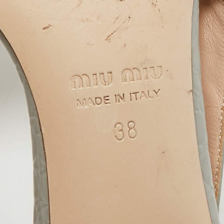 Pre Owned Miu Miu Size 38 Blue Croc Embossed Leather Slingback Pumps