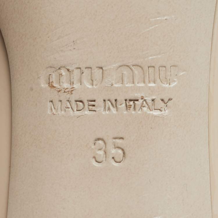 Pre Owned Miu Miu Size 35 Beige Patent Leather Crystal Embellished Block Heel Pumps