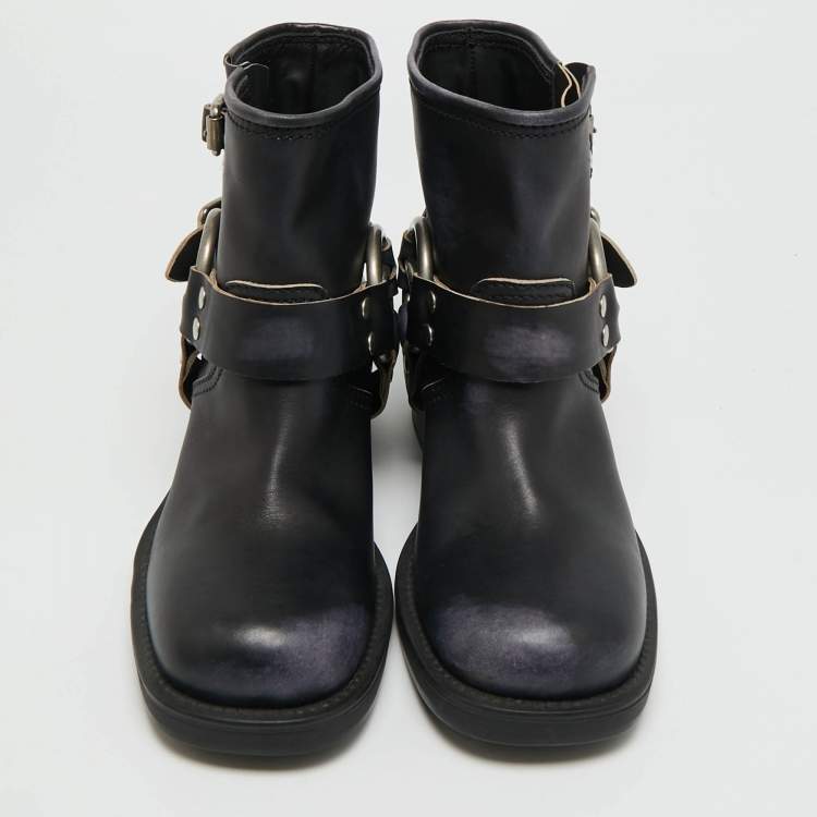 Pre Owned Miu Miu Harness Moto Size 38 Black Leather Combat Boots