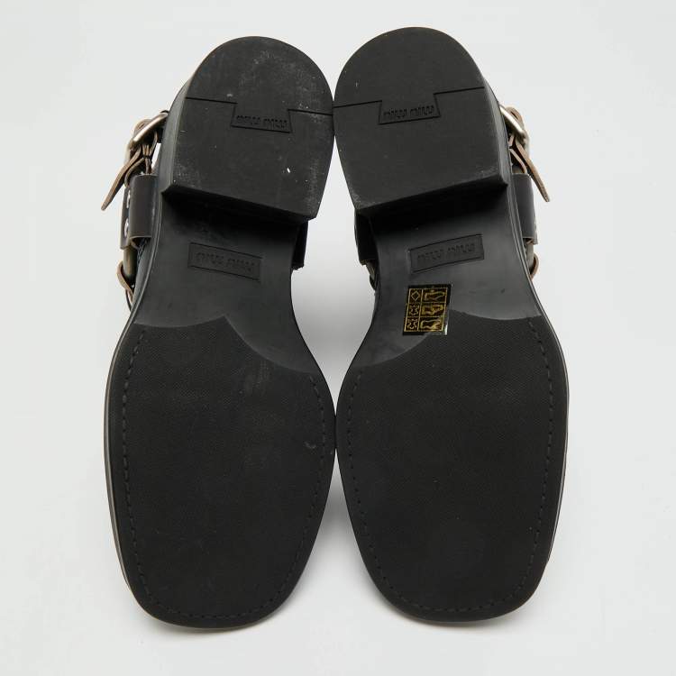 Pre Owned Miu Miu Harness Moto Size 38 Black Leather Combat Boots