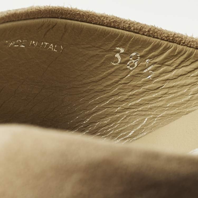 Pre Owned Miu Miu Size 38.5 Beige Suede Platform Espadrille Sandals