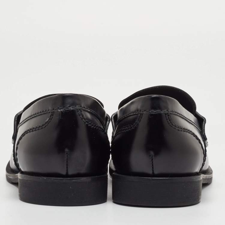 Pre Owned Miu Miu Size 38 Black Leather Slip On Loafers