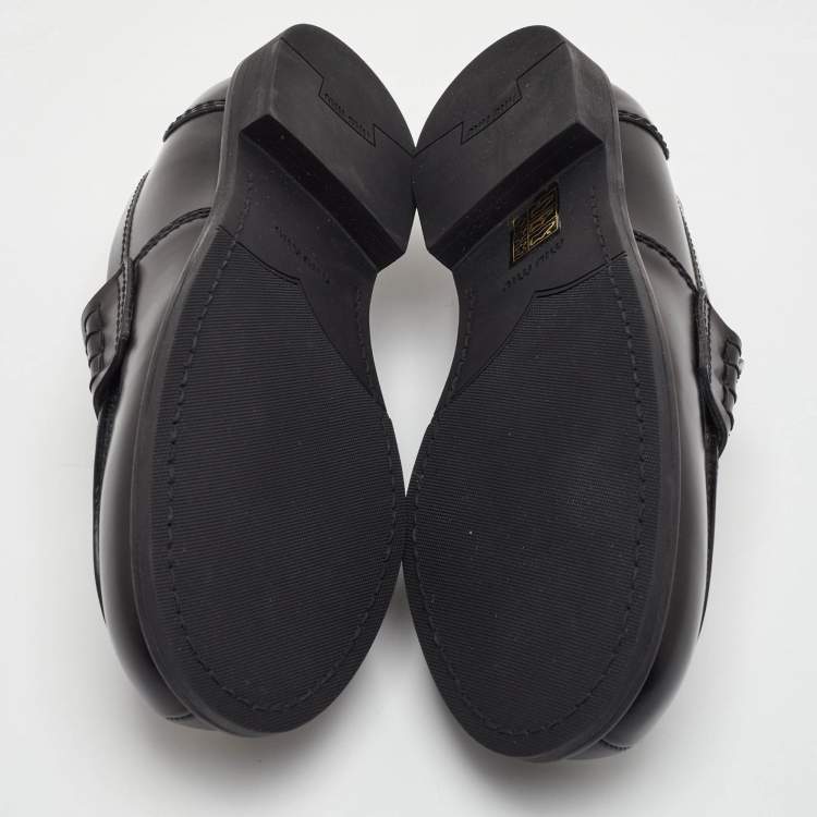Pre Owned Miu Miu Size 38 Black Leather Slip On Loafers