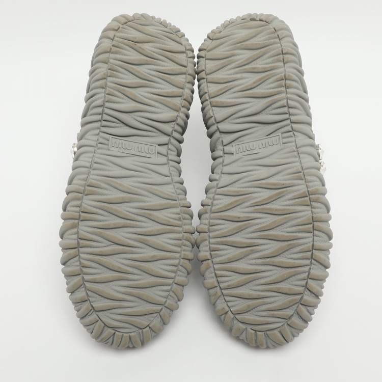 Pre Owned Miu Miu Embellished Size 37 Grey Knit Fabric Slip On Sneakers